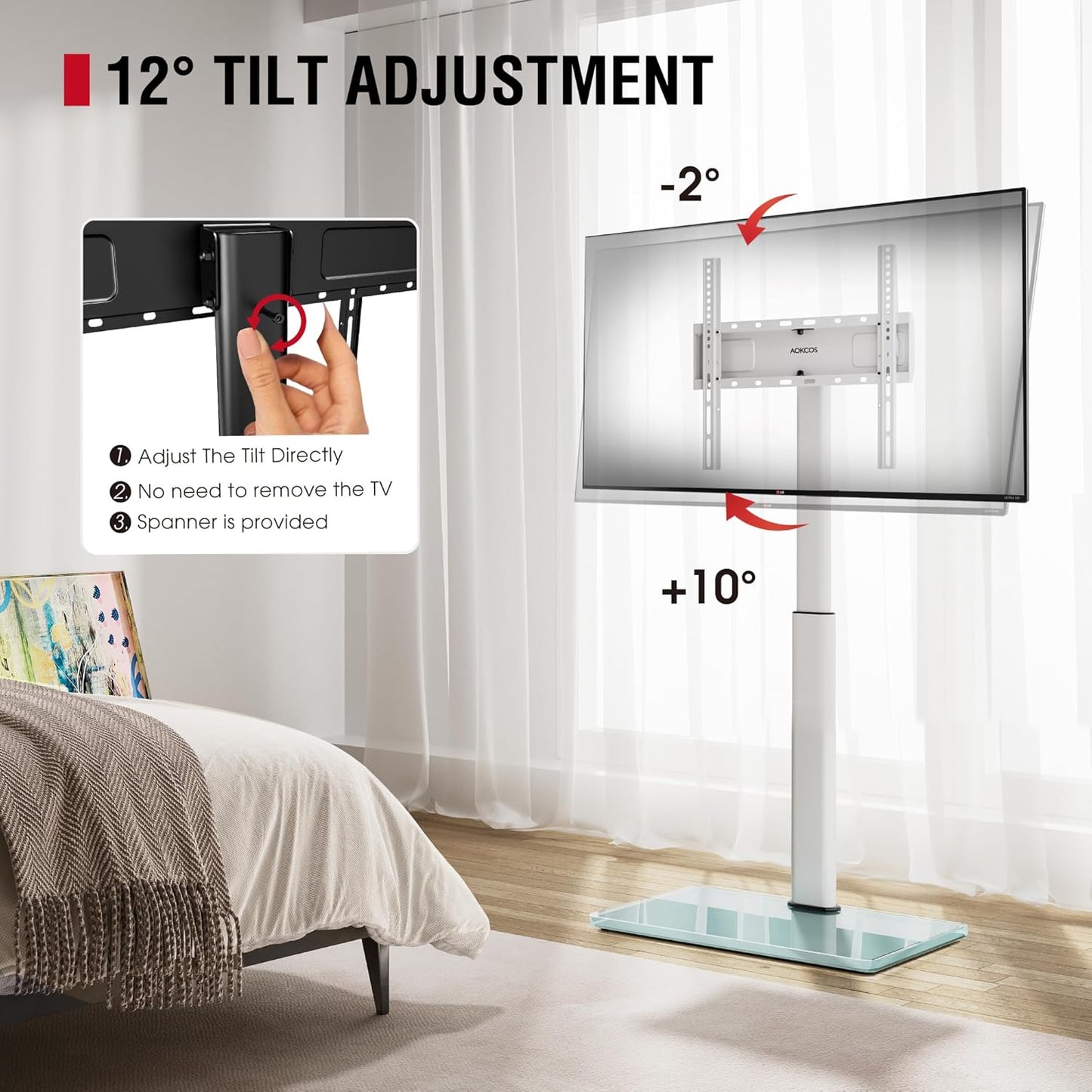 Swivel TV Floor Stand for 32-65 Inches TVs, 8 Level Height Adjustable Corner Small TV Stand Mount for Living Room/Bedroom, Holds up to 88 lbs,MAX VESA 400x400mm,White