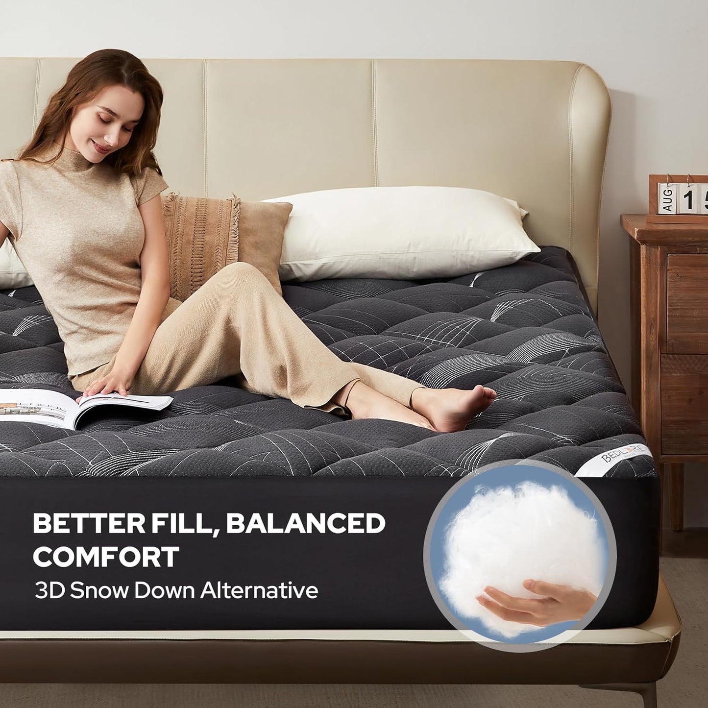 BEDLORE King Mattress Topper, Viscose Made from Bamboo Soft Pillow Top Mattress Pad, Thick Mattress Cover for Back Pain Relief with 6-18 inches Deep Pocket