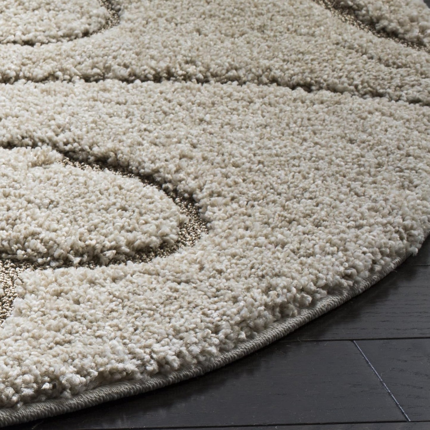 SAFAVIEH Florida Shag Collection 4' Round Beige/Blue Grey SG455 Scrolling Vine Graceful Swirl Textured Non-Shedding Living Room Bedroom Dining Room Entryway Plush 1.2-inch Thick Area Rug