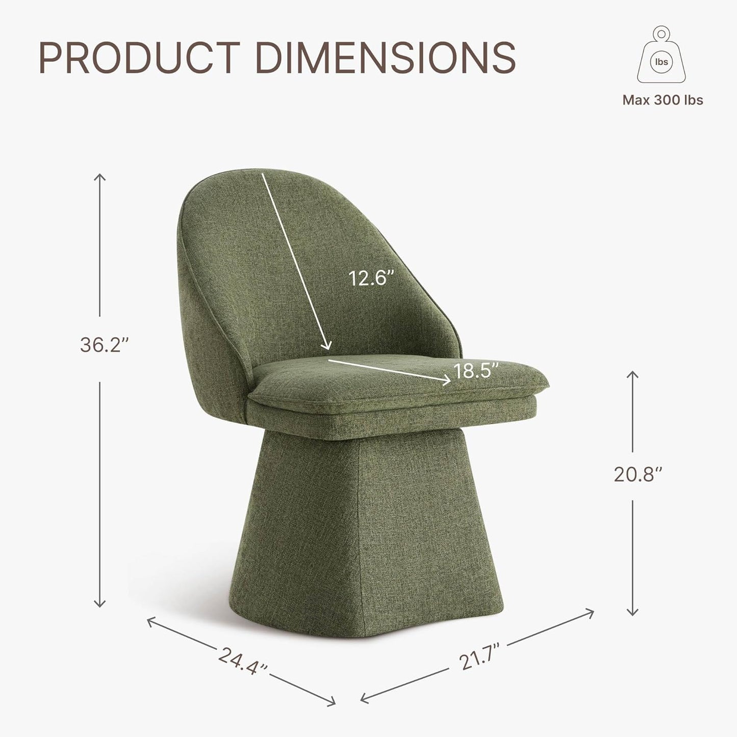 Swivel Dining Chairs Modern Desk Chair Upholstered Linen Fabric Side Chair for Kitchen Dining Room Bedroom,Moss Green,2 Box