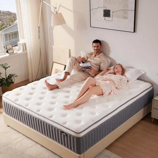 Queen Mattress 14 Inch, Hybrid Memory Foam Mattress with Zoned Pocket Springs Support and Motion Isolation, Medium Firm Feel Pressure Relief for Bed 80" x 60"