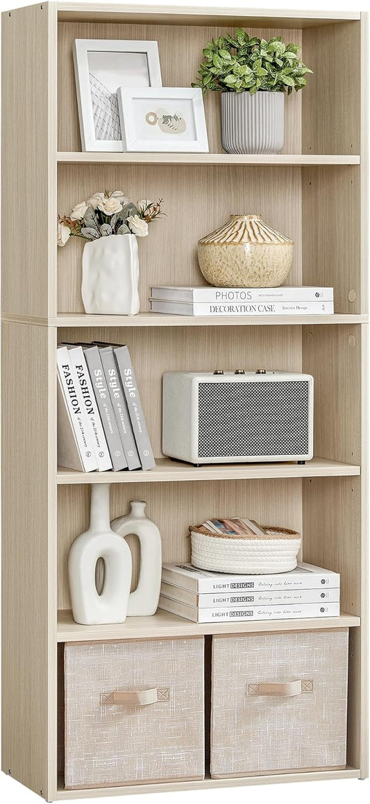 VASAGLE Custos Collection - Bookshelf, 5-Tier Bookcase, Book Shelf, Open Storage Shelf, 9.4 x 23.6 x 52.8 Inches, for Living Room, Home Office, Dinning Room, Natural Beige ULBC165L01