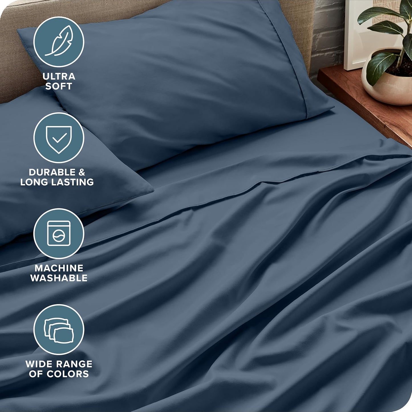 Bare Home Split Head Flex King Sheet Set - 1800 Ultra-Soft Microfiber Bed Sheets - Double Brushed - Deep Pockets - Easy Fit - 4 Piece Set - FlexTop King Bedding (Split Head Flex King, Bering Sea)