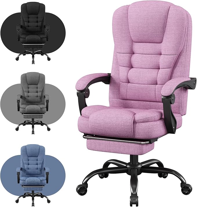 Ergonomic Gaming Chair with Footrest, Office Desk Chair Reclining 90°-150°, Comfortable Computer Chair with Adjustable Height & Armrests, Gamer Chair Silla Gamer for Adults Home Office, Pink