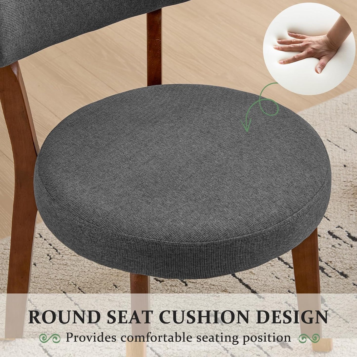 Furniliving Wooden Dining Chairs Set of 2, Mid-Century Modern Linen Upholstered Kitchen Chair with Solid Oak Wood, Farmhouse Dining Room Chairs, Grey