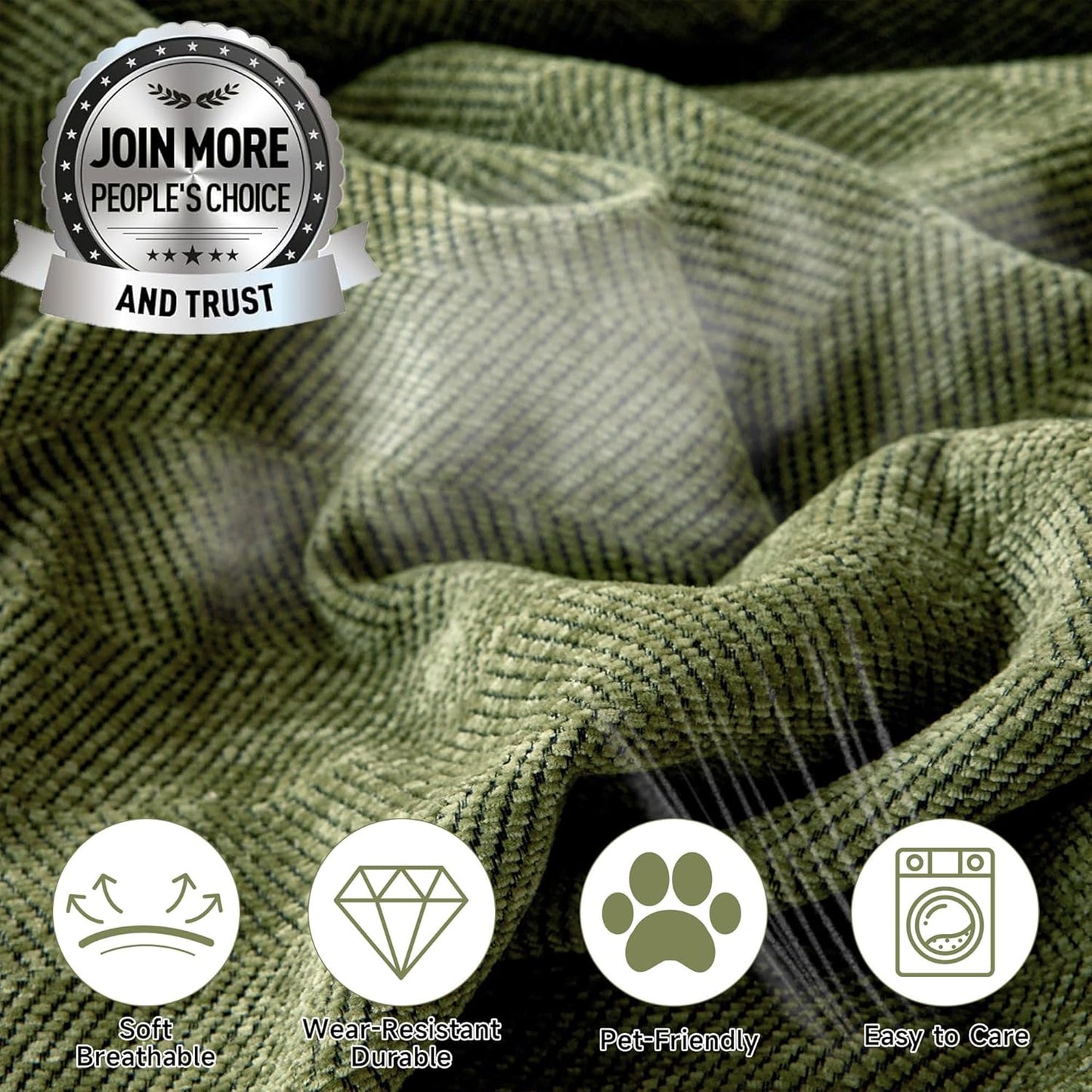 STACYPIK Christmas Matcha Green Sofa Cover Chenille Couch Covers Herringbone Sofa Covers for 2 Cushion Couch Thick Couch Covers Blanket Scratch Resistant Furniture Cover for Kids Dogs Decor-91X118IN