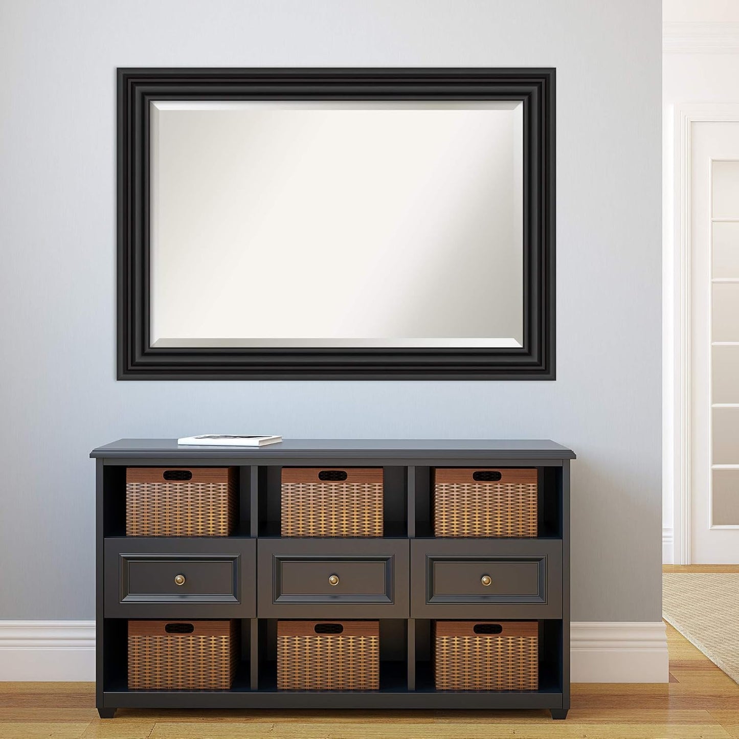 Amanti Art Black Bathroom Mirror for Over Sink, 30x42 Colonial Black Rectangle Vanity Mirror, Large Traditional Frame, Hangs Horizonally and Vertically, Bathroom Wall Decor, Beveled Edge