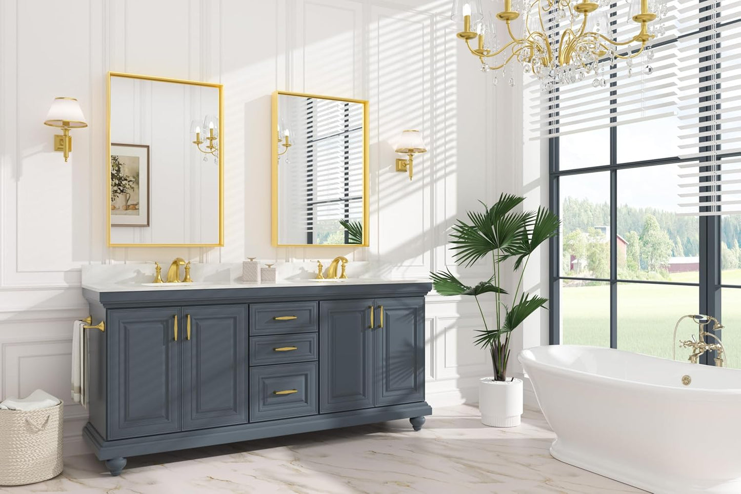 Keonjinn 24 x 36 Inch Brushed Gold Bathroom Mirror Gold Wall Mounted Vanity Mirror Metal Framed Rectangular Mirror for Bathroom Gold Rectangle Mirror with Aluminum Alloy Frame(Horizontal/Vertical)