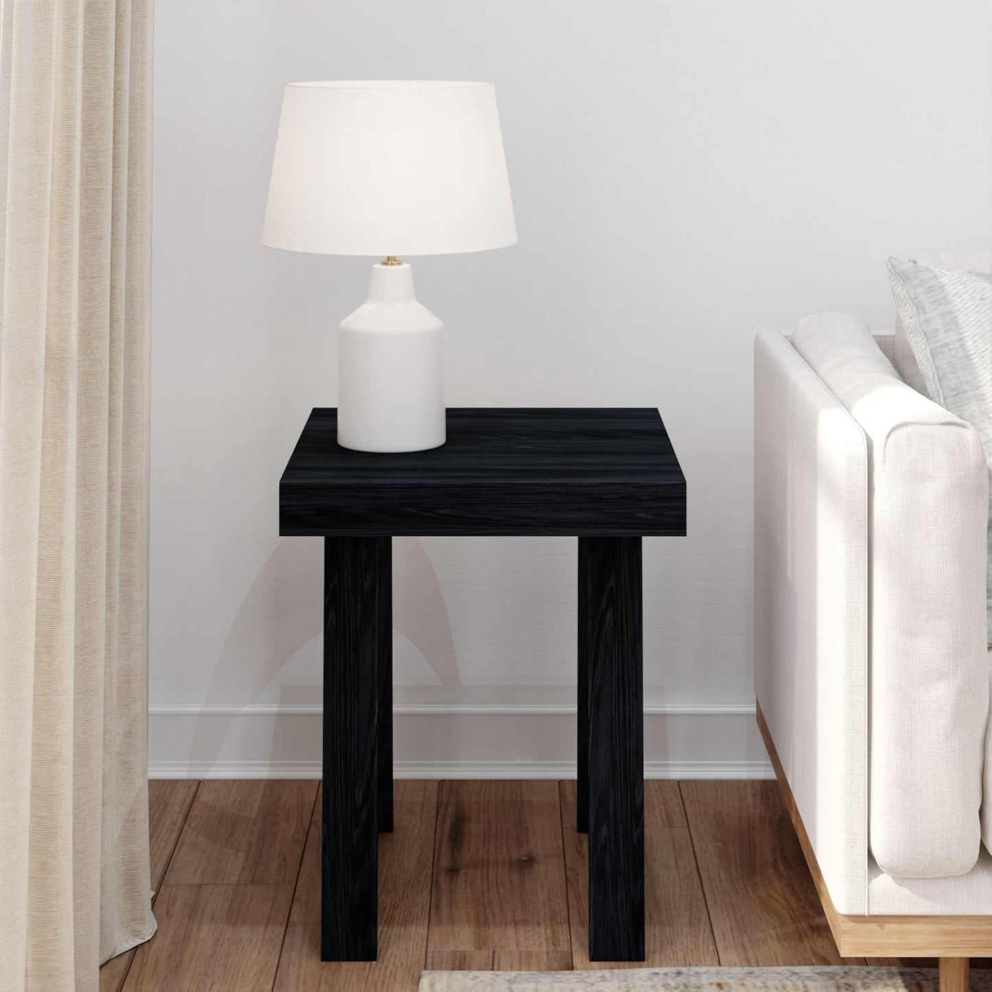 Plank+Beam Classic Square Side Table, Slim Side Table for Living Room, Narrow Nightstand for Small Spaces, Wood End Table for Bedroom, Black Wirebrush