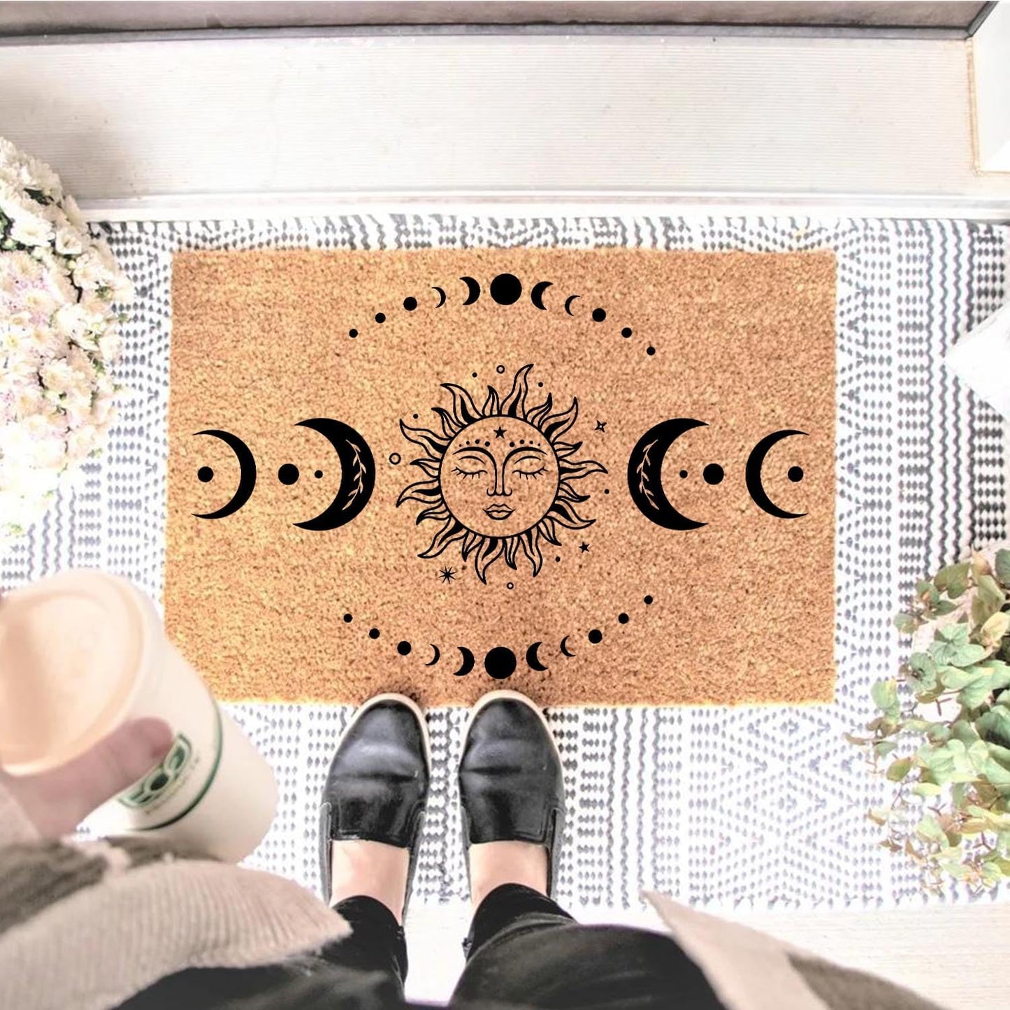 Funny Coir Doormat Sun and Moon Phase Magic Moon Door Mats for Entryway Decor Outdoor Mat with Heavy Duty Front Porch Welcome Mats Entry Natural Coir House Warming Gift Mat 23.7 x 15.7 inch