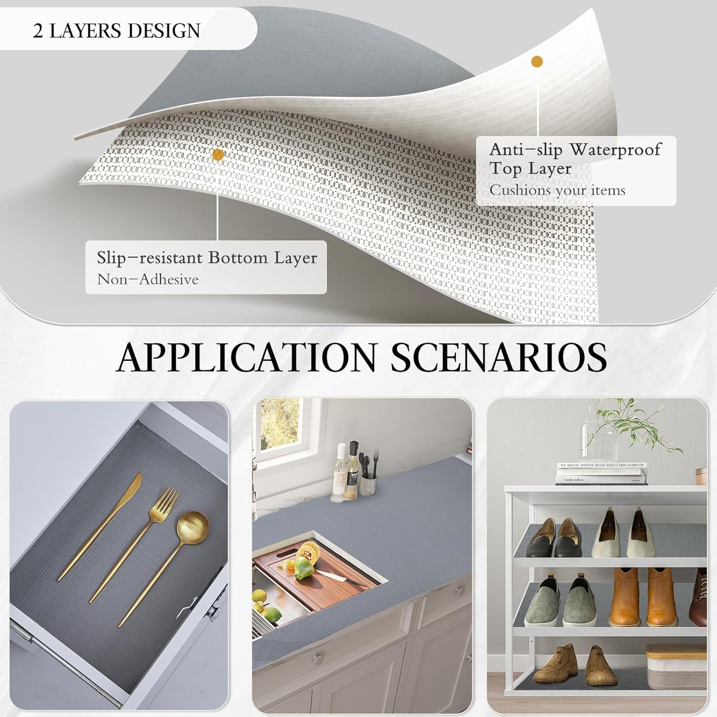 Beautysaid Shelf and Drawer Liner for Kitchen Cabinet, Non Adhesive Non Slip Shelf Paper Waterproof Washable Thickened for Dresser Pantry Shelve Bathroom Protector Liner(Gray,12 in x 20FT)