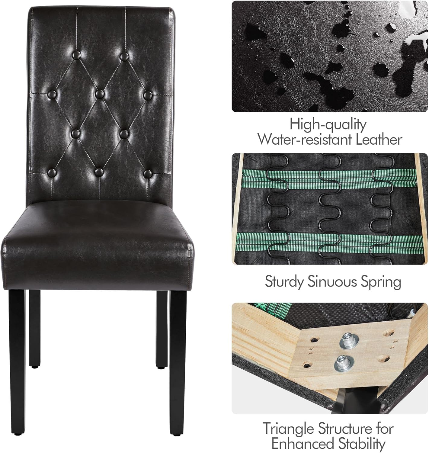 Yaheetech Dining Chairs Set of 2 Modern Style Faux Leather Dining Room Chairs with Solid Wood Legs and Button Tufted Padded for Home Kitchen, Brown