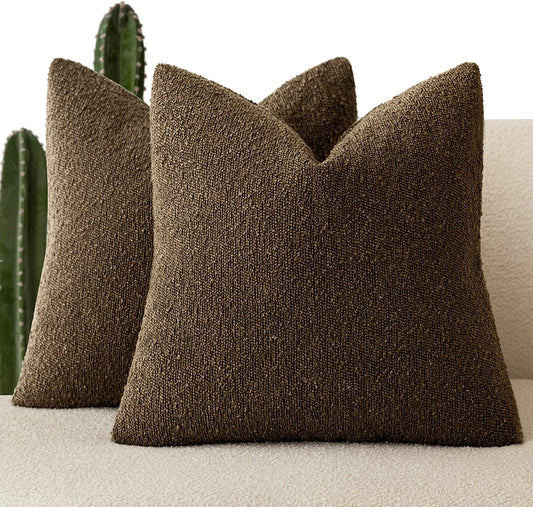 Foindtower Set of 2, Decorative Textured Boucle Throw Pillow Covers Accent Solid Pillow Cases Neutral Soft Couch Cushion Case for Chair Sofa Bedroom Living Room Home Decor 16x16 Inch Chocolate