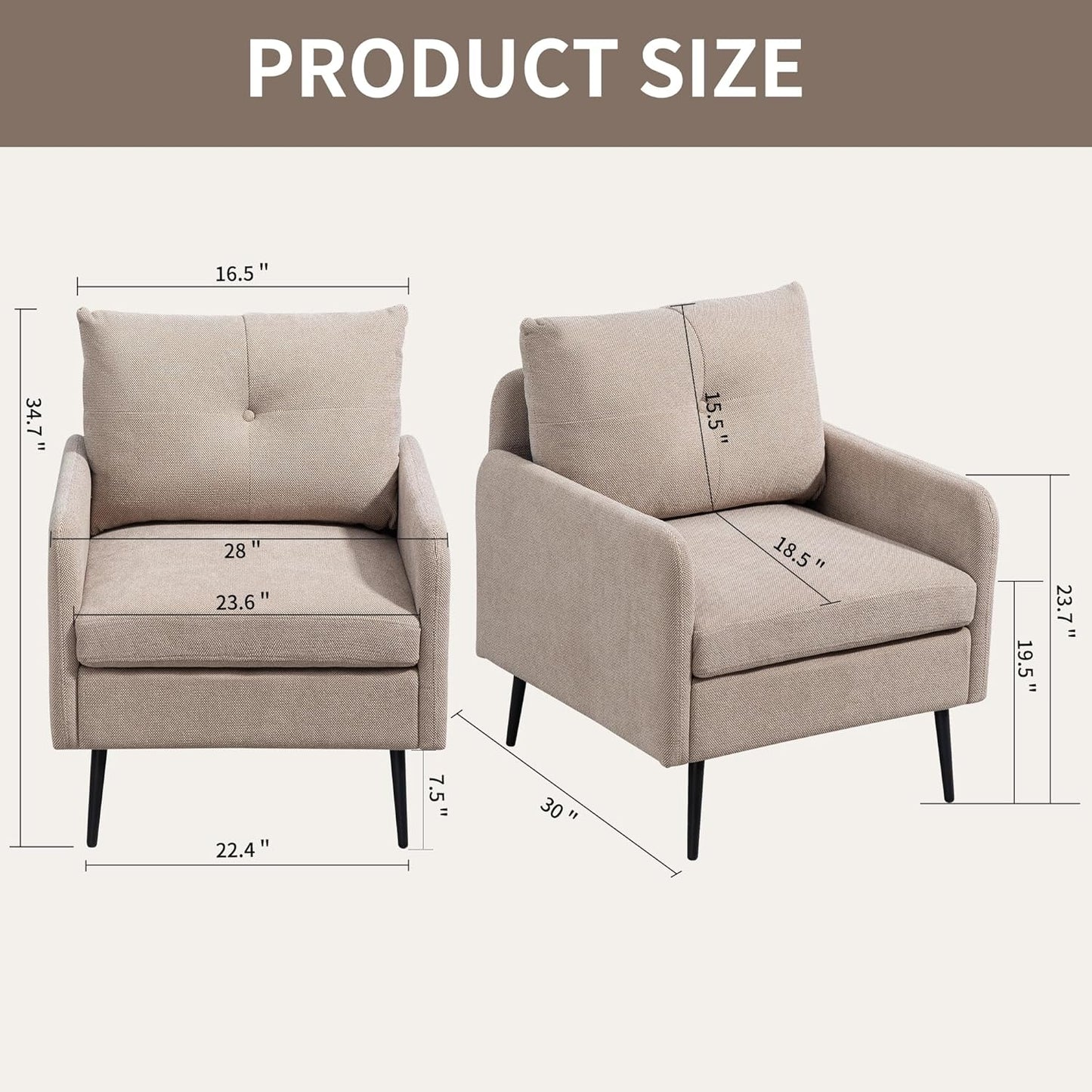 Ball & Cast Accent Chair with Metal Black Legs,Comfy Chenille Club Fabric Armchair,Single Sofa Chair for Living Room Bedroom,Dining Accent for Bedroom,Office,Coffee