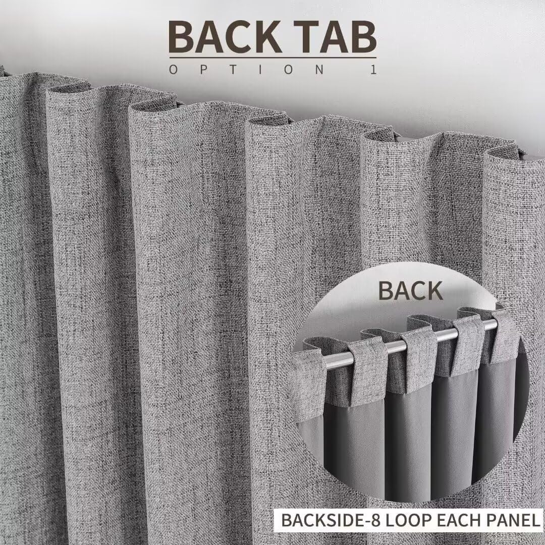 Joydeco Natural Linen Curtains 96 inch Length 2 Panels Set Burg 100% Blackout Patio Door Curtain Room Darkening Sliding Door Curtains Thermal Insulated Back tab Rod Pocket(105x96 inch, Light Grey)