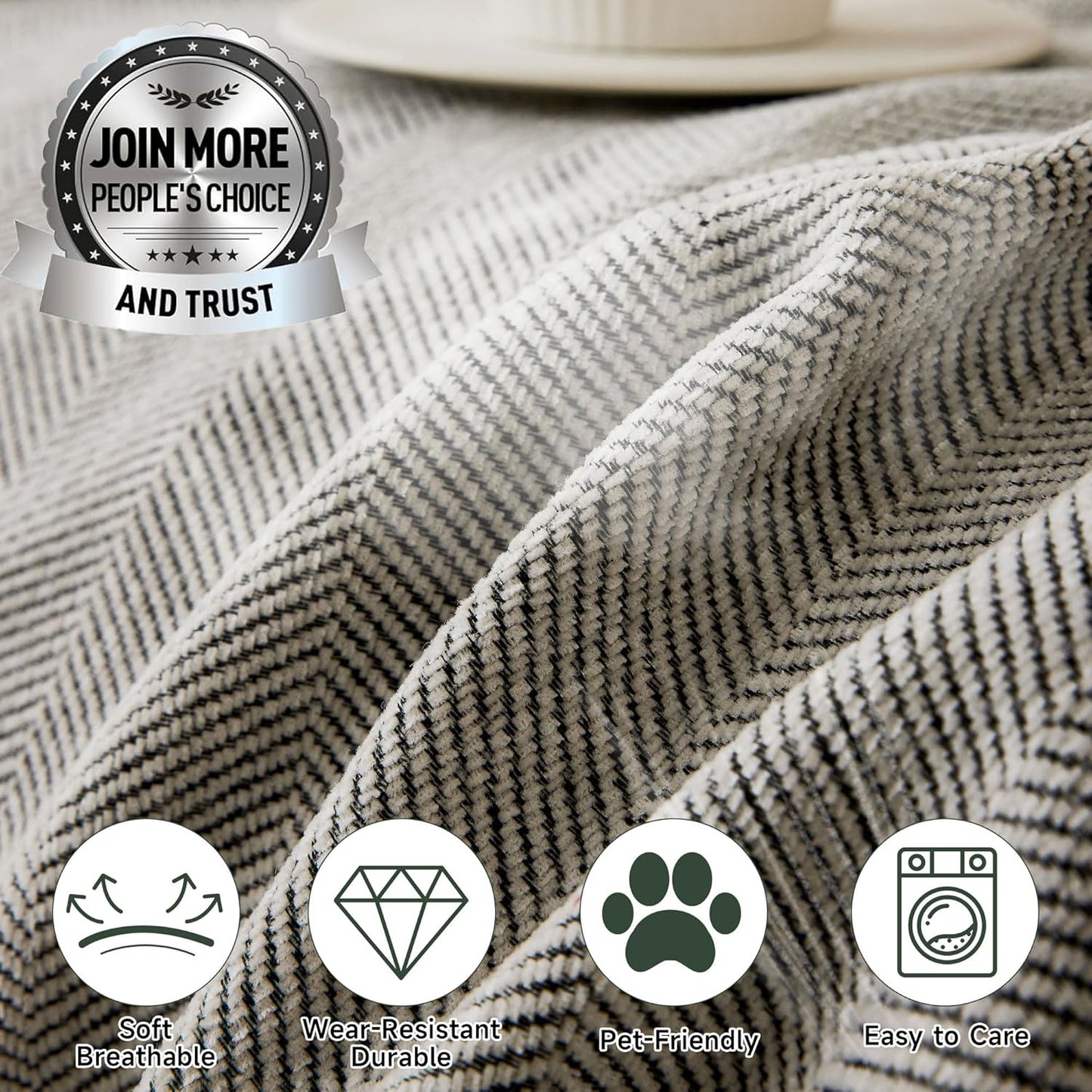 STACYPIK Soft Silver Gray Sofa Cover, Herringbone Couch Cover for Sectional, Pet Friendly Couch Protector for 3 Cushion Couch, Washable Chenille Sofa Covers for L-Shaped, Multi-Use Blankets-91X118IN
