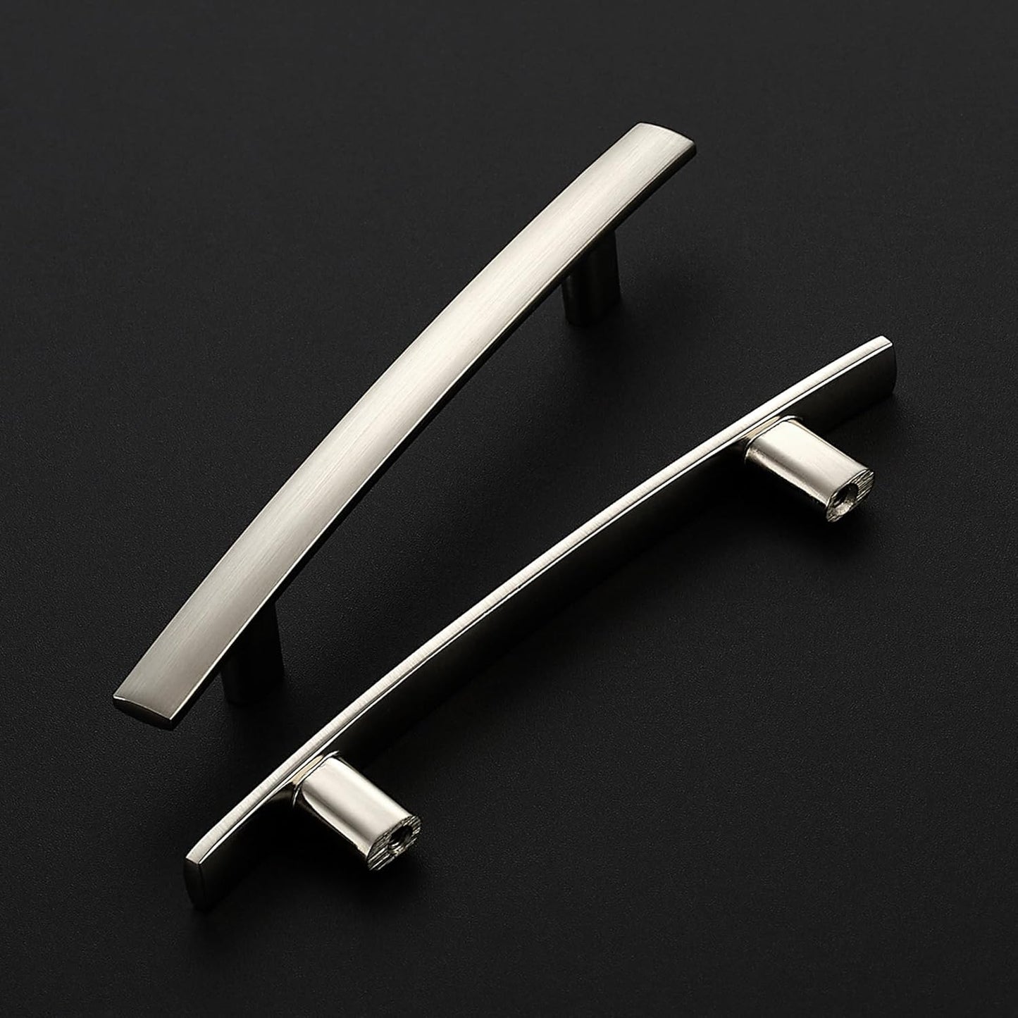 30 Pack Cabinet Handles 3.75" Hole Center - Curved Cabinet Pulls Brushed Nickel Drawer Pulls for Kitchen Cupboard Solid Hardware for Dresser Drawer Arch Hardware