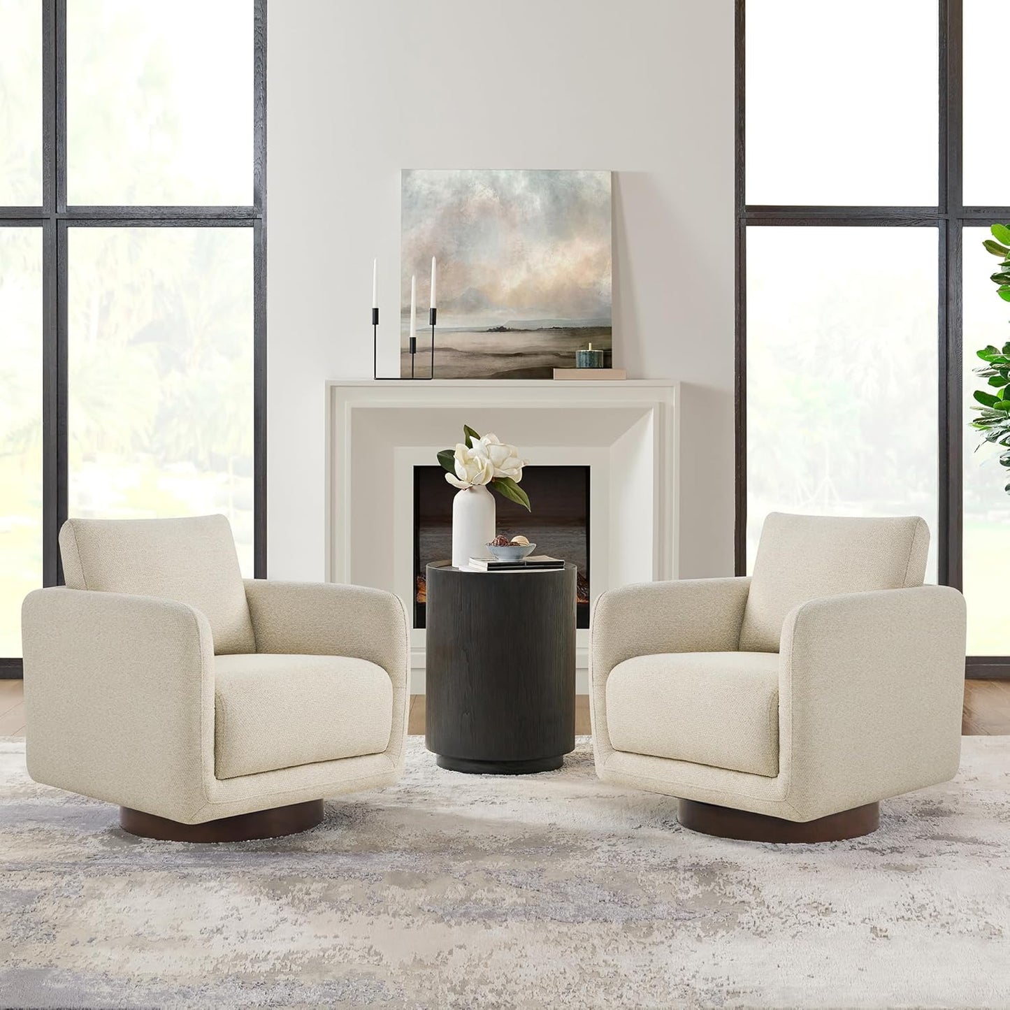Modern Swivel Accent Chair, 360° Rotating Round Barrel Armchair with Performance Fabric Upholstery for Living Room, Bedroom, Office, Reading Nook, Single,Oatmeal