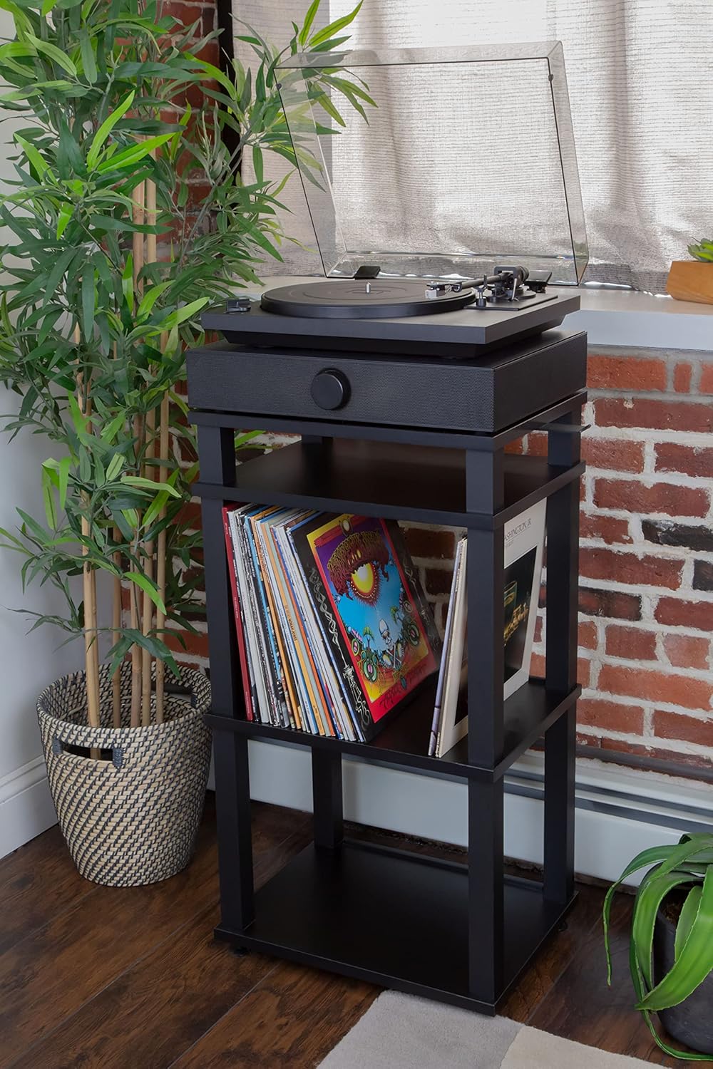 Andover Audio SpinStand Rack for Records and Audio Components - Metal-Reinforced, Holds 150 LPs, Optimum Height & Storage Space, Ideal for Turntables, Vinyl, SpinBase Systems (Black)