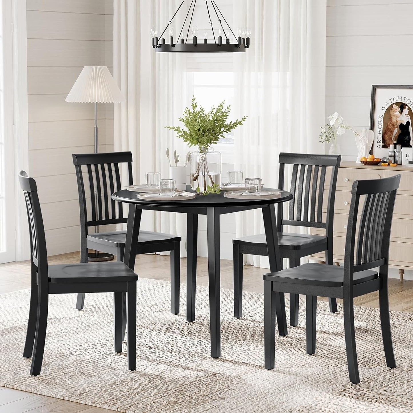 COLAMY Wooden Dining Room Chairs Set of 4, Spindle High Back Windsor Kitchen Side Chair, Farmhouse Dining Chairs for Kitchen, Dining Room, Black