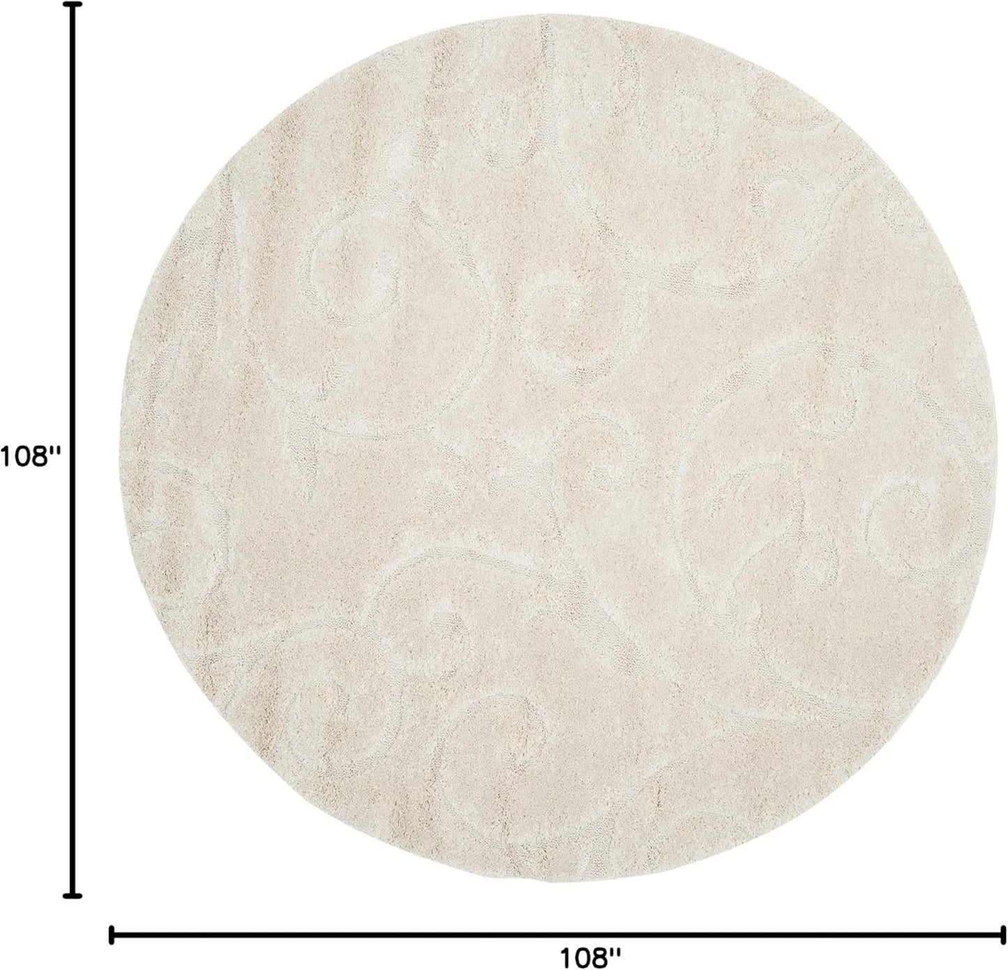 SAFAVIEH Florida Shag Collection Area Rug - 9' Round, Creme & Creme, Scroll Design, Non-Shedding & Easy Care, 1.2-inch Thick Ideal for High Traffic Areas in Living Room, Bedroom (SG455-1111)