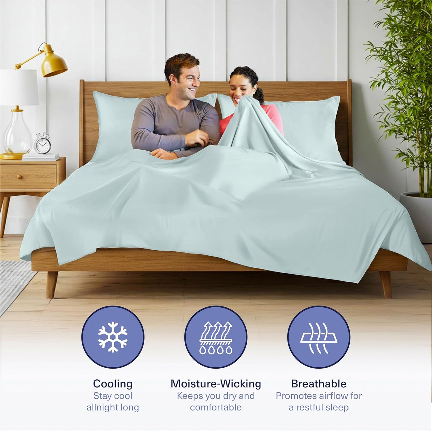Kickoff Viscose Bamboo Sheets Full Size 4-pc 100% Organic Bamboo Viscose Bed Cooling Sheets Full Size Set Cool Bedding for hot Sleepers Sheet, Flat, Fitted, Pillowcases (Coastal Blue, F)