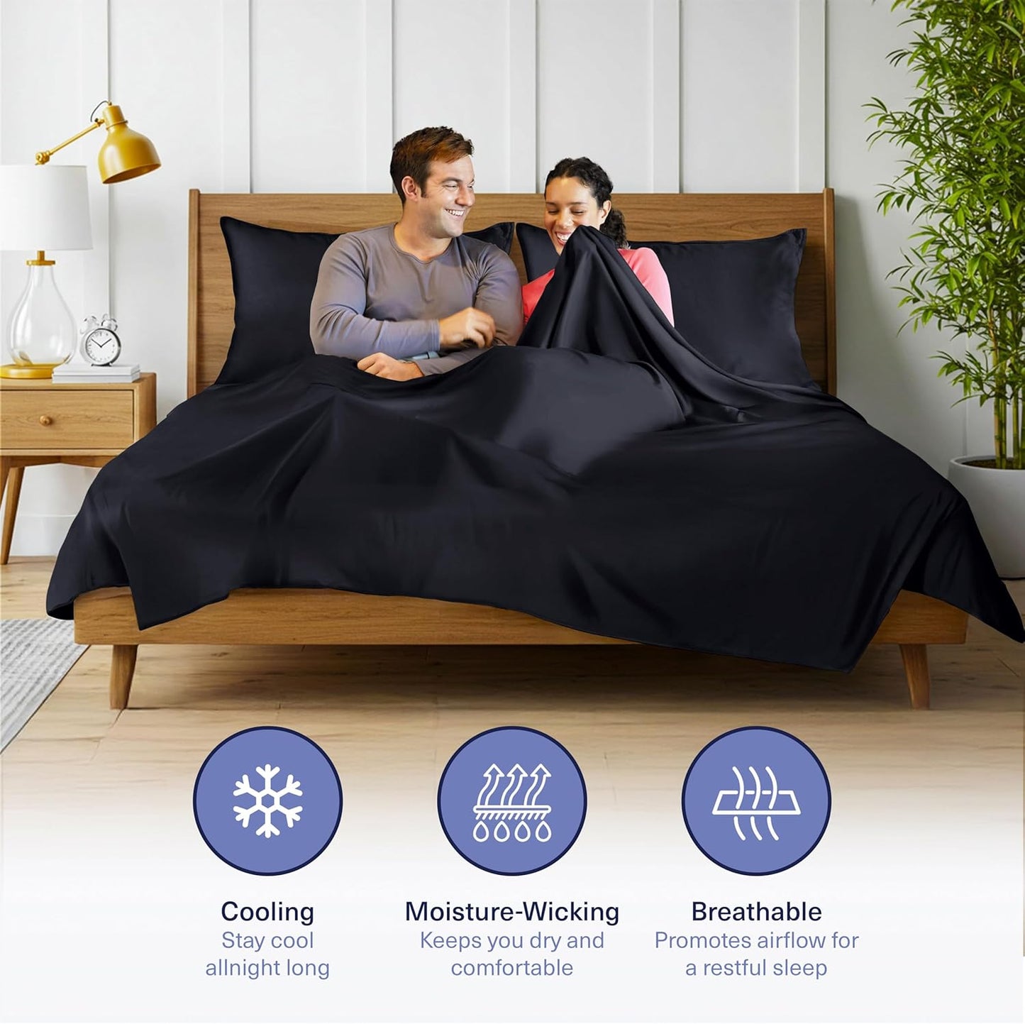 Kickoff Viscose Bamboo Sheets Twin Size 3-pc 100% Organic Bamboo Viscose Bed Cooling Sheets Twin Size Set Cool Bedding for hot Sleepers Sheet, Flat, Fitted, Pillowcase (Onyx Black, T)