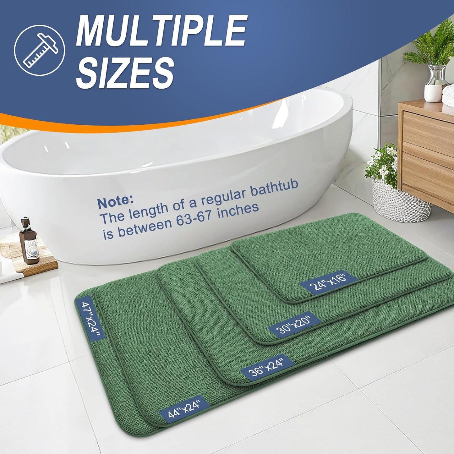 OLANLY Thick Memory Foam Bath Mat Rug 36x24, Extra Soft Absorbent Bathroom Rug, Quick Dry Bath Mats, Non-Slip, Machine Washable Carpet for Bathroom, Tub and Shower, Home Decor Accessories, Olive Green