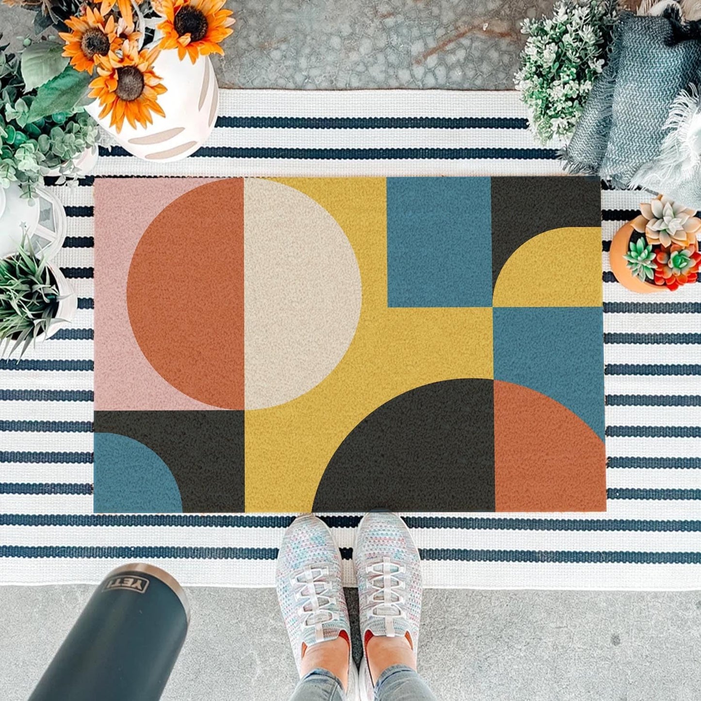 Funny Coir Doormat Simple Modern Abstract Geometric Front Door Mat Entryway Outdoor Mat with Heavy Duty Front Porch Welcome Mats Entry Natural Coconut Brown Mat Novelty Gift Doormat 23.7 x 15.7 inch