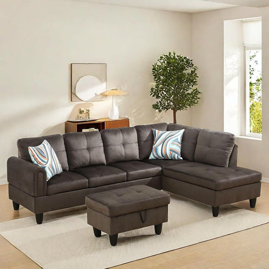 NAYSAYE Sectional Couch with Ottoman Storage, L Shaped Couch Sofa Furniture Sets, Modern Comfy Modular Comfy Sofa for Living Room Bedroom, Office and Apartment, Brown