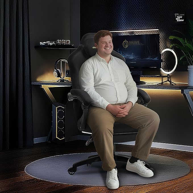 Dowinx Big and Tall Gaming Chair, Suede Fabric Game Chair with Pocket Spring Cushion, High Back Gamer Chair Ergonomic with Footrest for Adults Office, 440LBS, Black