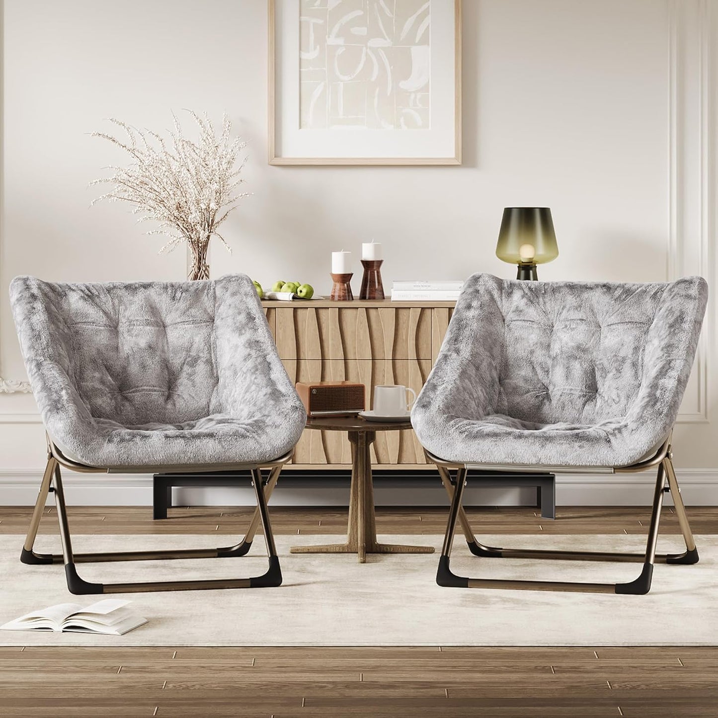 Comfy Chair for Adults, Foldable Living Room Chairs, Soft Faux Fur Folding Lounge for Bedroom Living Room Dorm Rooms, Flexible Reading Chair for Teens (2, Gray, X-Large)