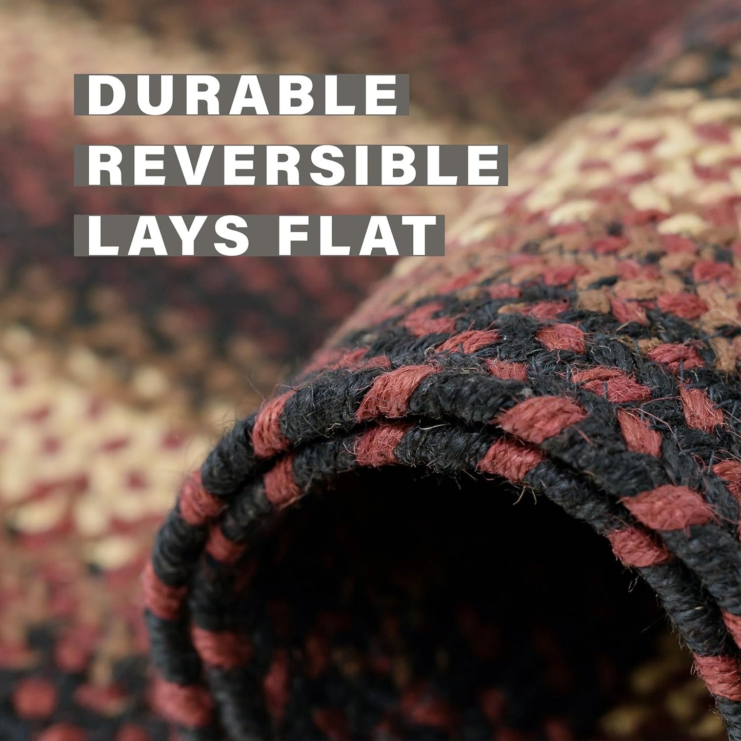 Homespice Prescott Braided Area Rugs 8x10' - Primitive Red and Black Rugs for Dining Room and Living Room