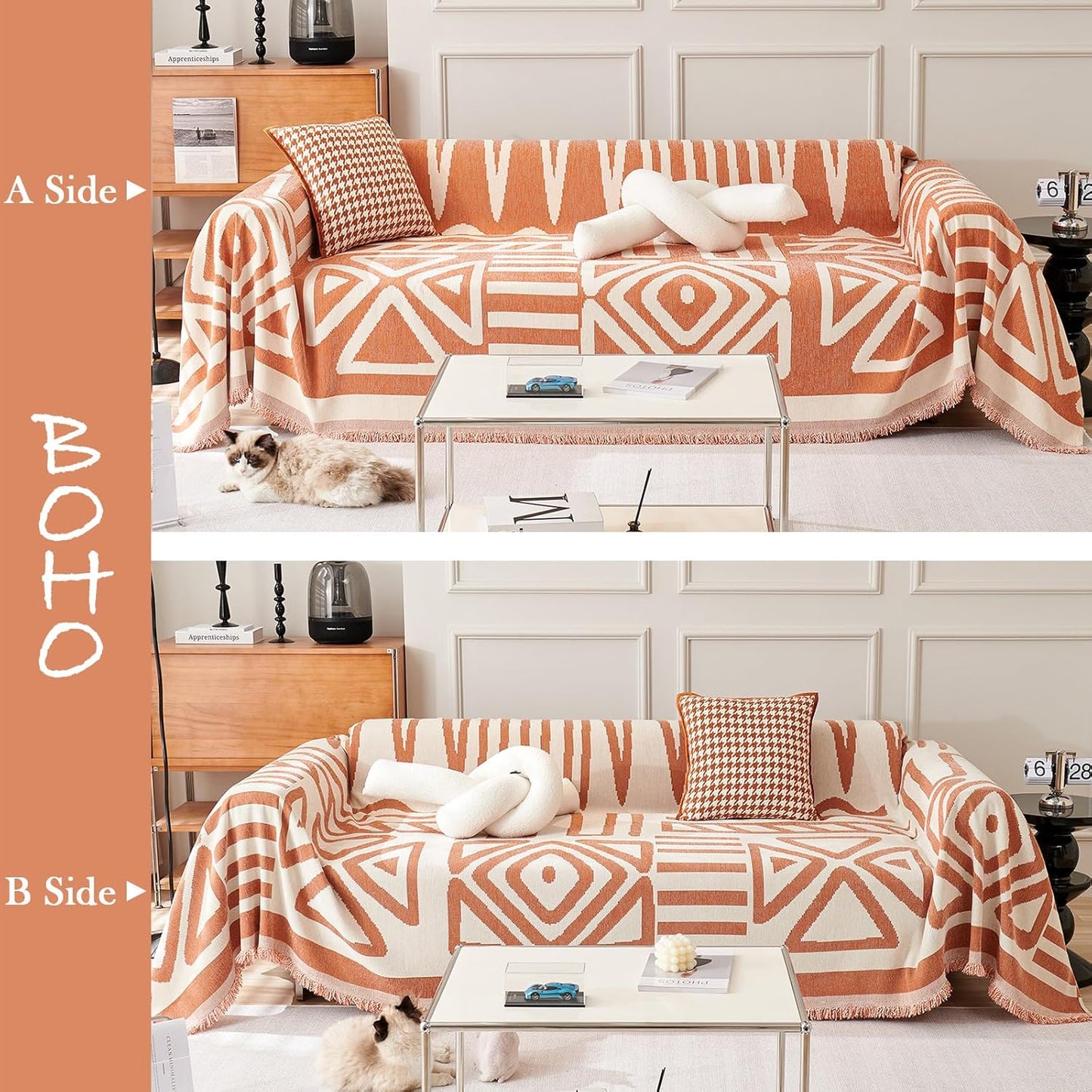 HANDONTIME Orange Sofa Covers for Couch Chair Recliner Chenille Couch Cover for Dogs Sofa Covers Armchair Cushion Couch Boho Sofa Throw Cover Pet Sofa Furniture Protector Thick Washable, 71" X102"