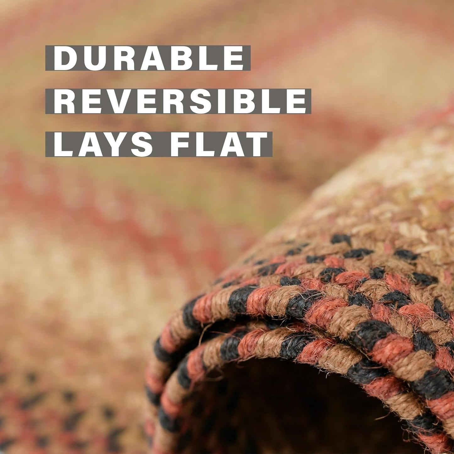 Homespice Gingerbread Jute Braided Rug 27x45in Oval Brown-Red-Black Natural Jute Rug. Uses- Indoor Entryway, Kitchen Rug, Bedroom Doorway Reversible, Rustic, Country, Primitive, Farmhouse Decor