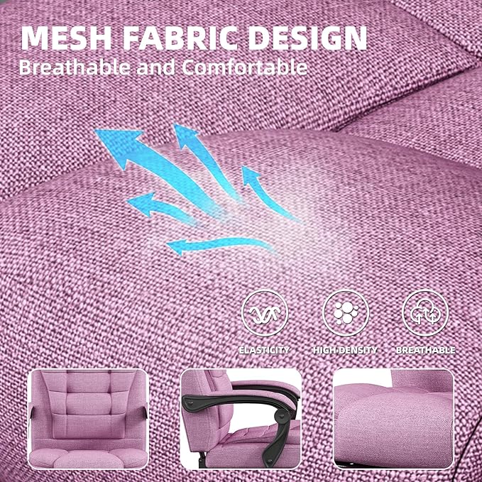 Ergonomic Gaming Chair with Footrest, Office Desk Chair Reclining 90°-150°, Comfortable Computer Chair with Adjustable Height & Armrests, Gamer Chair Silla Gamer for Adults Home Office, Pink