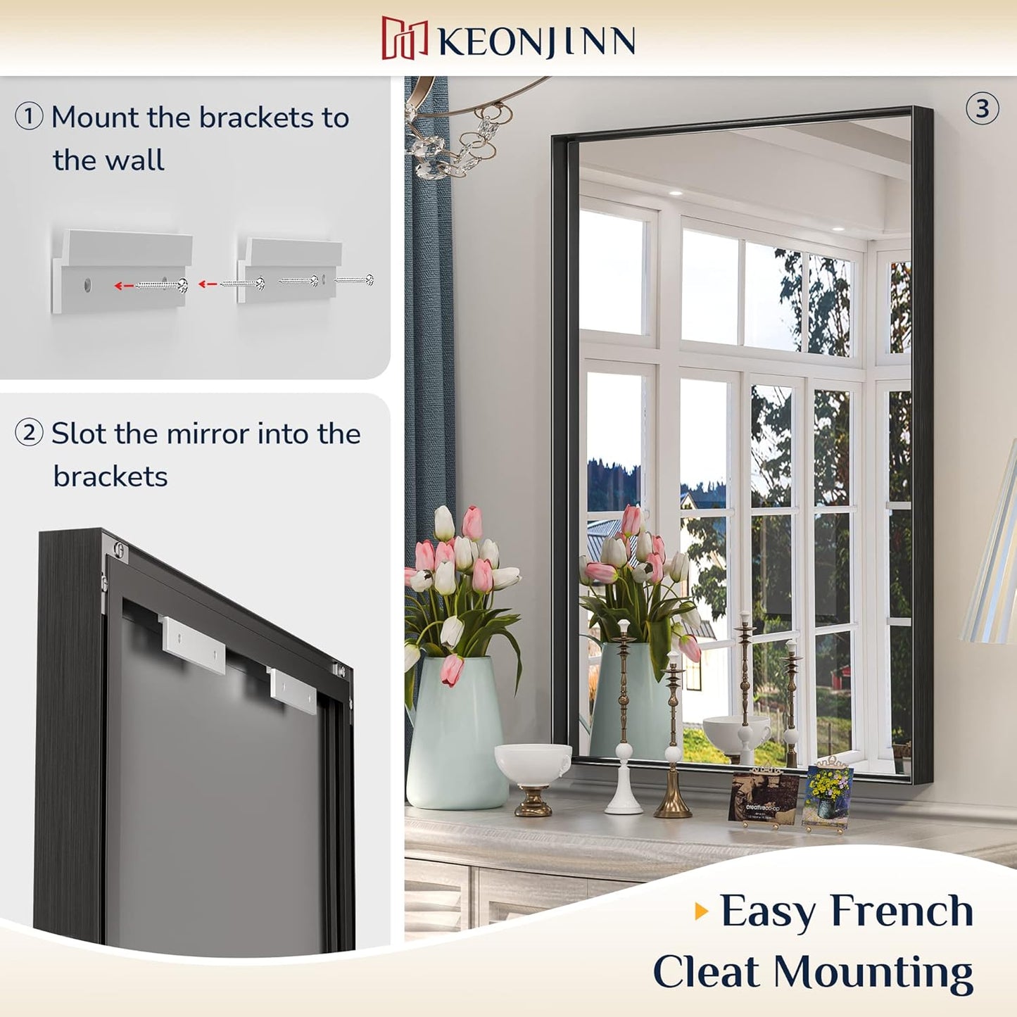 Keonjinn Black Bathroom Mirror 48” x 40” Wall Mirror for Bathroom Vanity Large Metal Frame Rectangle Mirror for Over Sink Rectangular Farmhouse Square Corner Framed Mirror(Horizontal/Vertical)