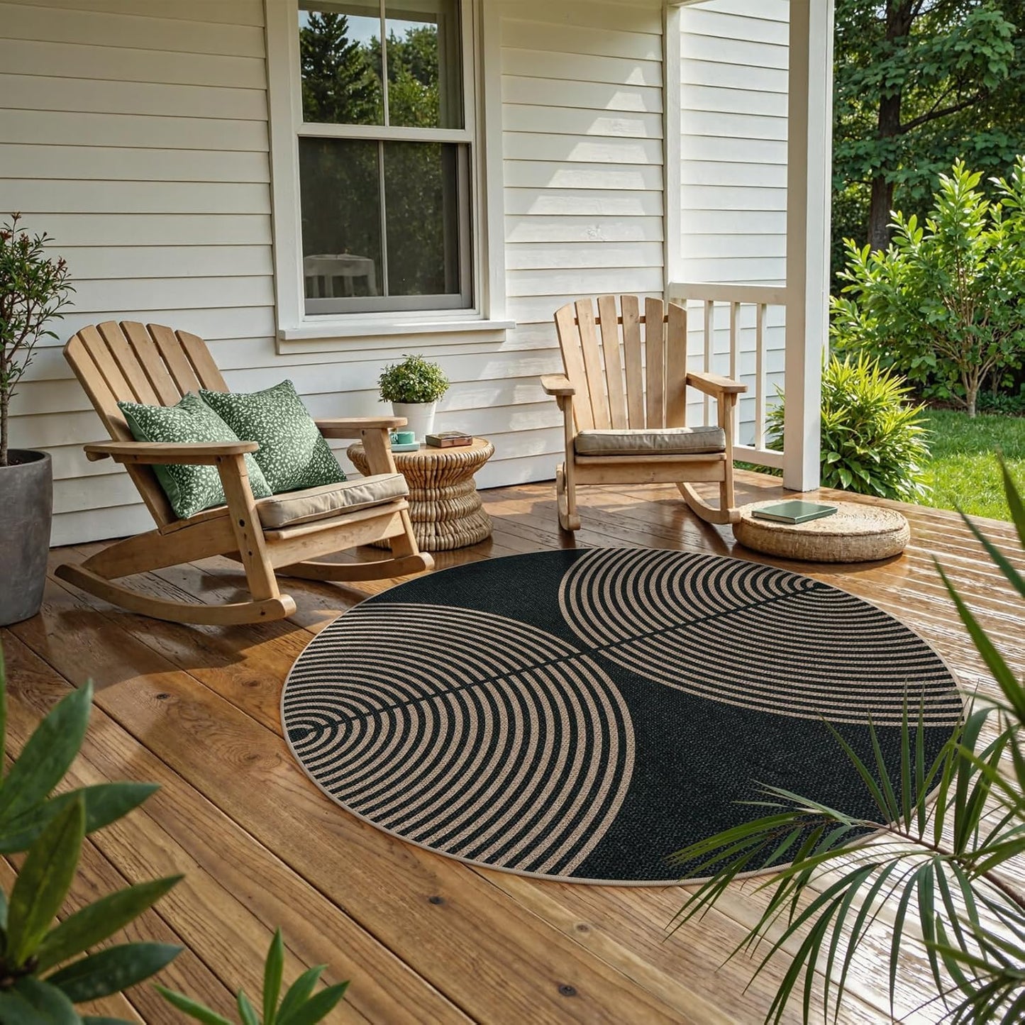 Lahome Modern Rainbow Round Rug, 6ft Easy Jute Circle Patio Rug Washable Indoor Outdoor Carpet for Living Room, Farmhouse Natural Contemporary Round Mat for Entryway Backyard Porch