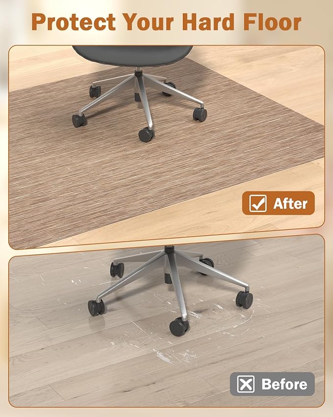 Blvornl Office Chair Mat for Hardwood Floor, 45"*53.1" Desk Computer Chair Mat, Large Anti-Slip Hard Floor Protector, PVC Mat Desk Rug for Office and Home, Red Brown