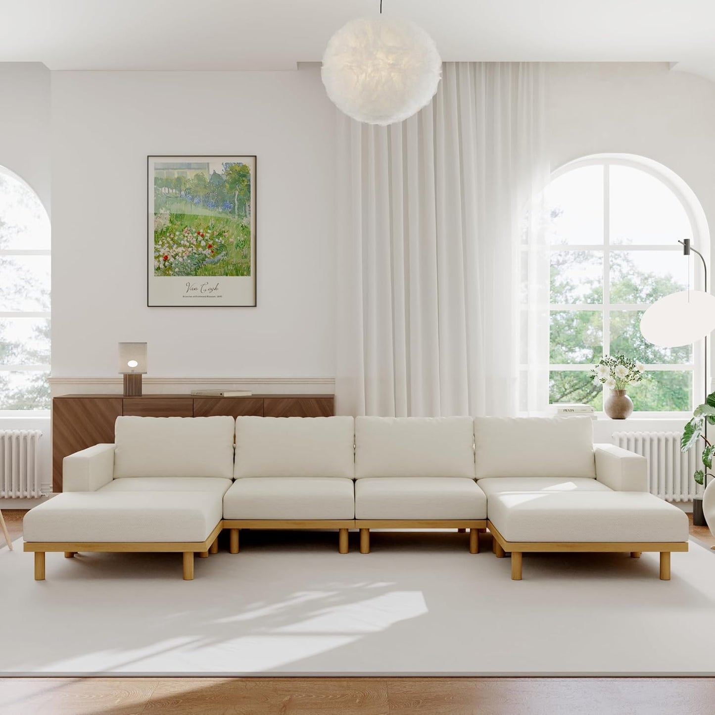 Acanva Minimalist Modular Sectional Sofa for Living Room, Wide & Deep Seat Convertible Furniture Set with Metal Frame and Movable Covers, U-Shaped Couch, Off White