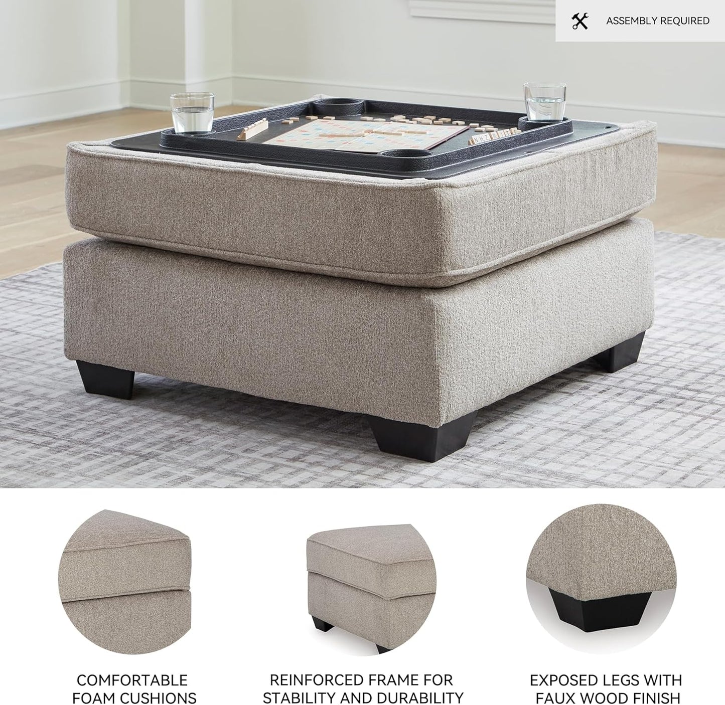 Signature Design by Ashley Claireah Casual Square Storage Ottoman with Removable Lid, Light Brown
