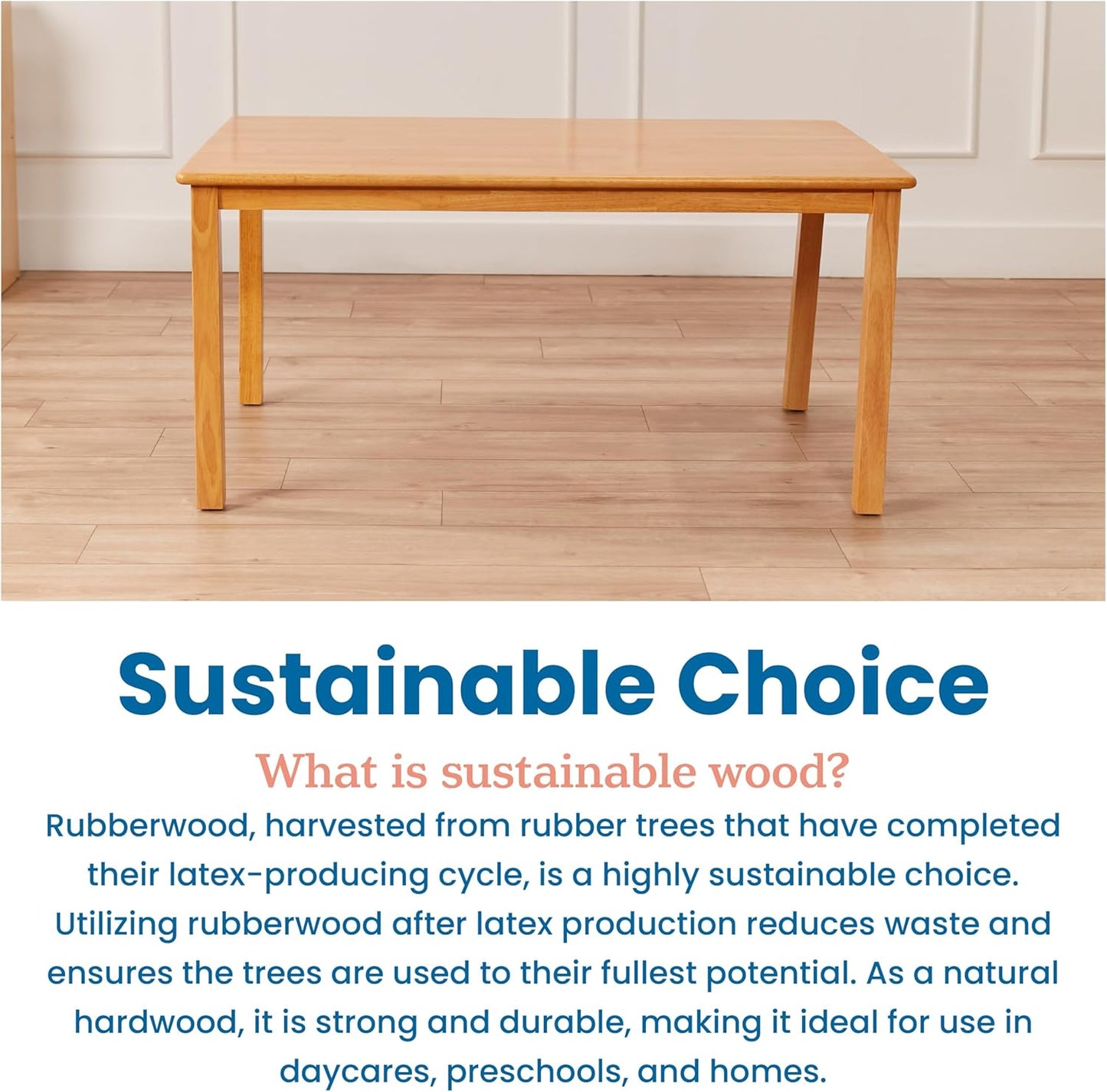 ECR4Kids 30in x 48in Rectangular Hardwood Table with 22in Legs, Kids Furniture, Honey