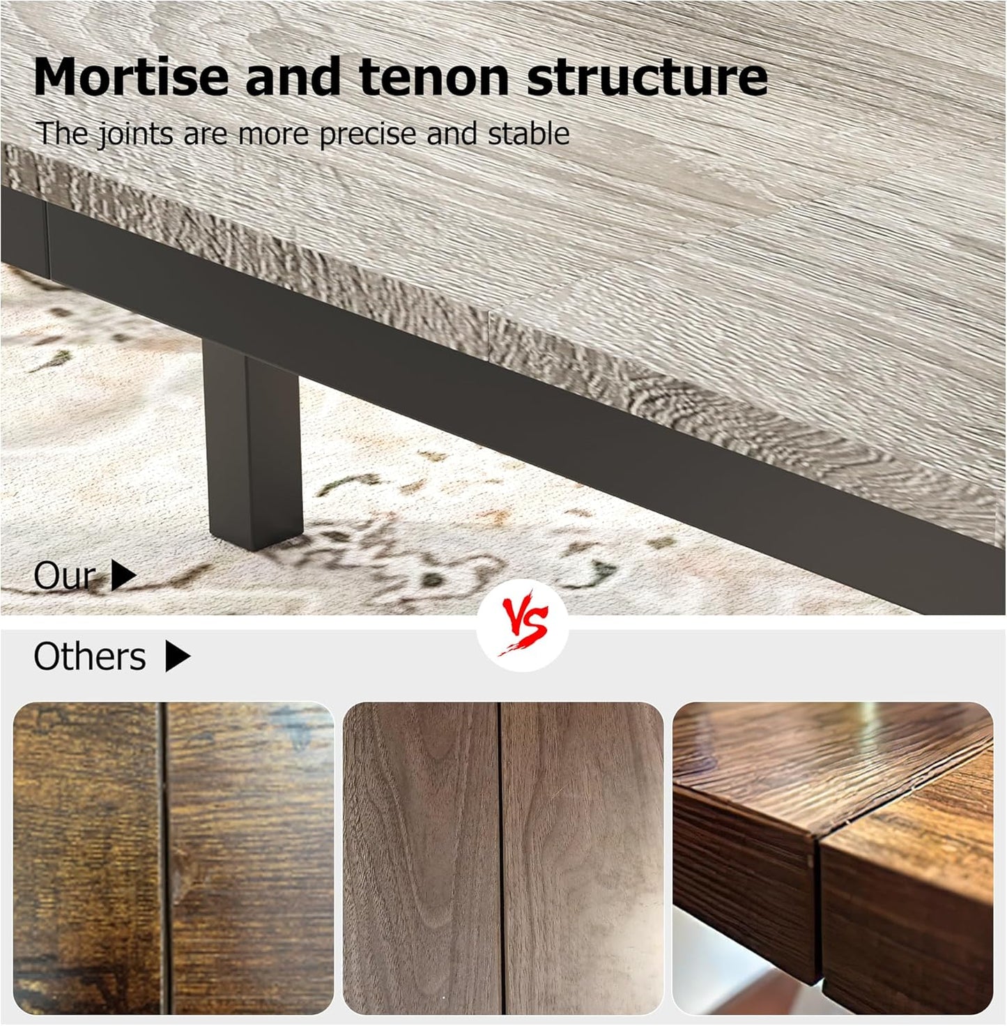 GarveeHome 78.7in Industrial Dining Table for 6, Wooden Long Dinner Table with Mortise Tenon Design, Kitchen Table with Sturdy Metal Legs, for Dining Room Home Office Living Room, Grey