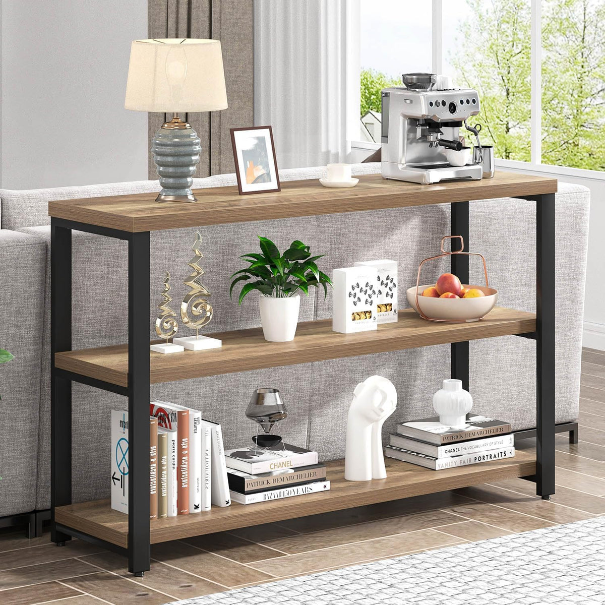 EXCEFUR Modern Sofa Table Behind Couch, Console Table with 3 Tier Shelves, Foyer Tables for Living Room Entryway Hallway, Rustic Oak