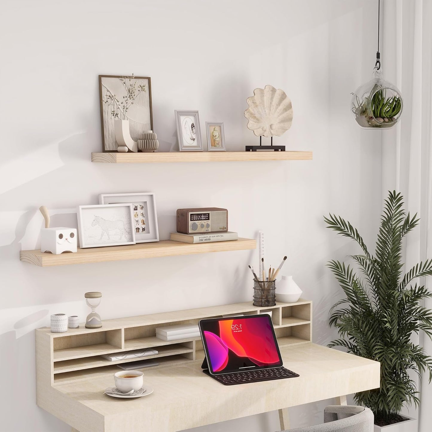 Heimlove Rustic Farmhouse Floating Shelves 36 inch,8 Inch Deep Solid Pine Wood Wall Shelf for Kitchen,Bathroom,Bedroom,Living Room,36" W x 8" D-Set of 2-Unfinished-DIY