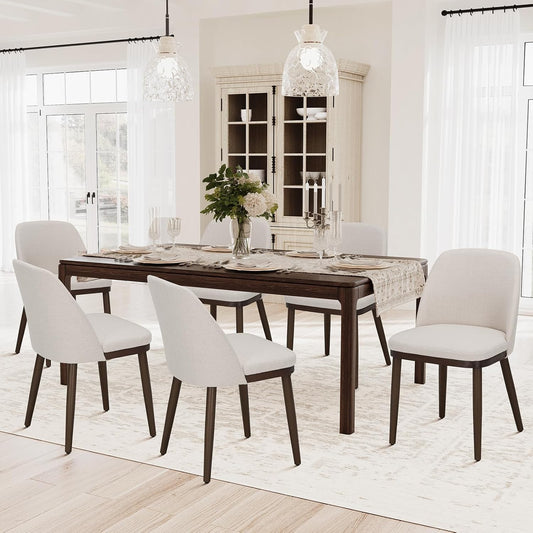 COLAMY Upholstered Dining Chairs Set of 6, Modern Kitchen Chairs with Back, Fabric Side Chair with Wood Legs for Dining Room Kitchen Restaurant, Beige