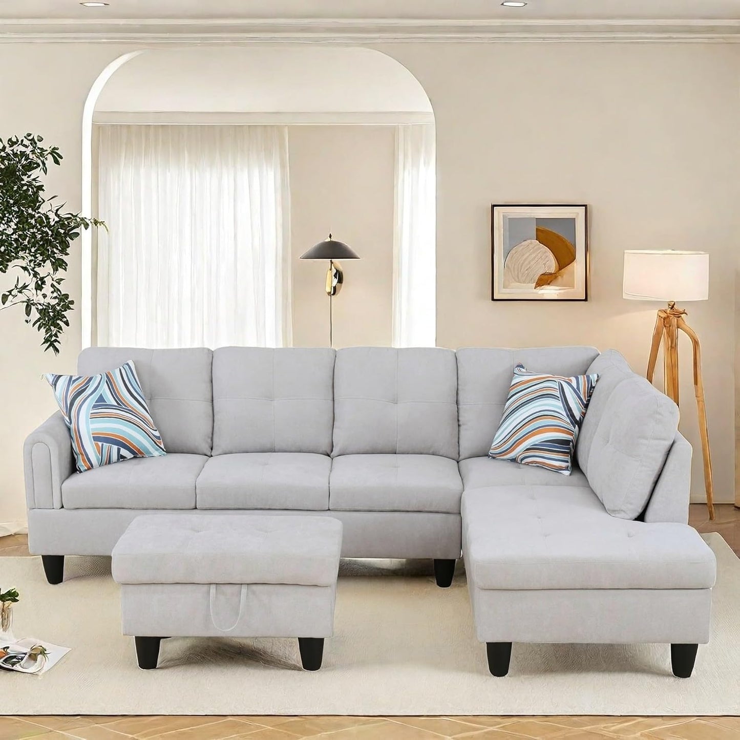 NAYSAYE Sectional Couch with Ottoman Storage, L Shaped Couch Sofa Furniture Sets, Modern Comfy Modular Comfy Sofa for Living Room Bedroom, Office and Apartment, Grey