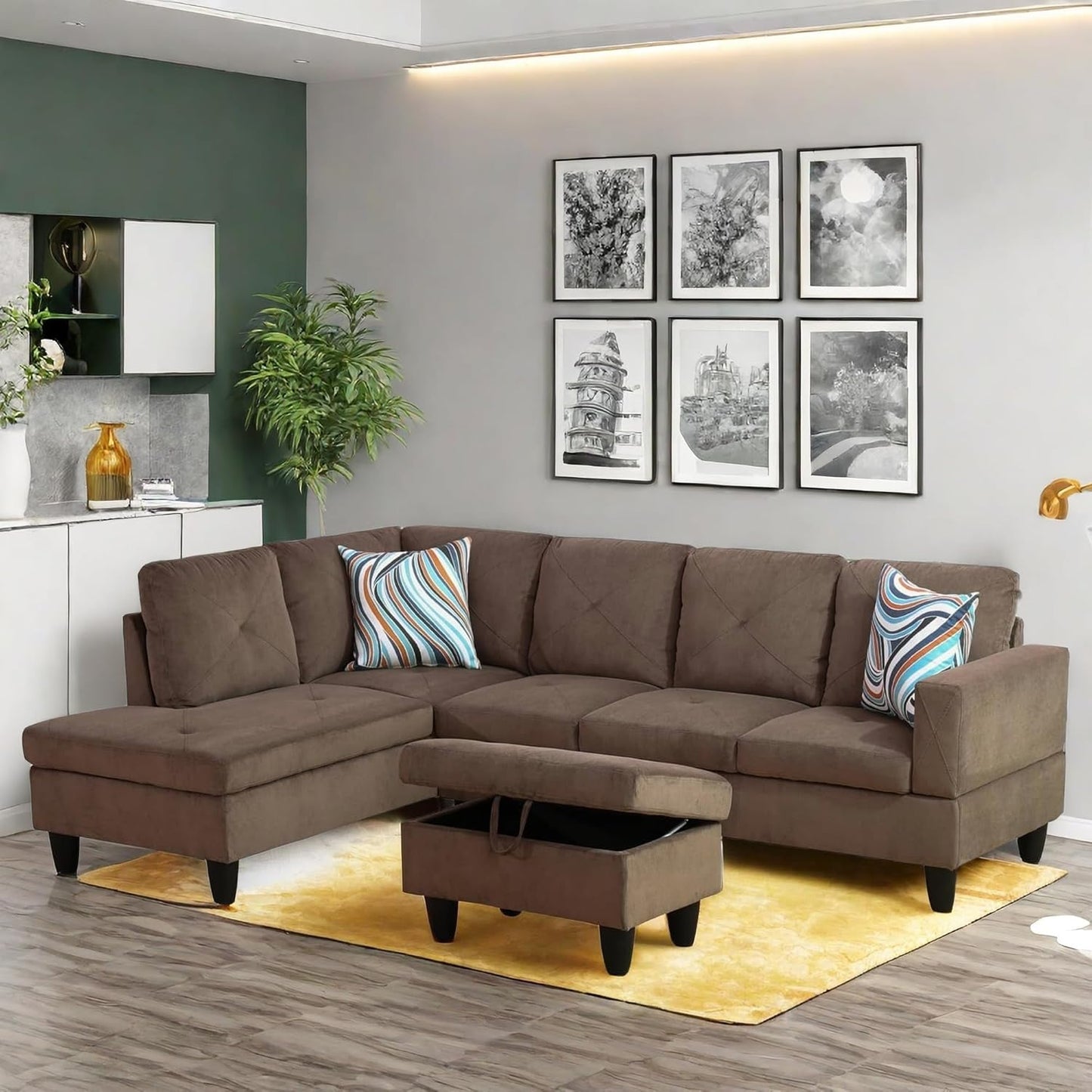 Modular Sectional Couch, L Shaped Couch with Storage, Convertible Sofa with Ottomans, Modern Sectional Sofa for Living Room and Office, 5 Seat, Brown