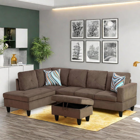 Modular Sectional Couch, L Shaped Couch with Storage, Convertible Sofa with Ottomans, Modern Sectional Sofa for Living Room and Office, 5 Seat, Brown