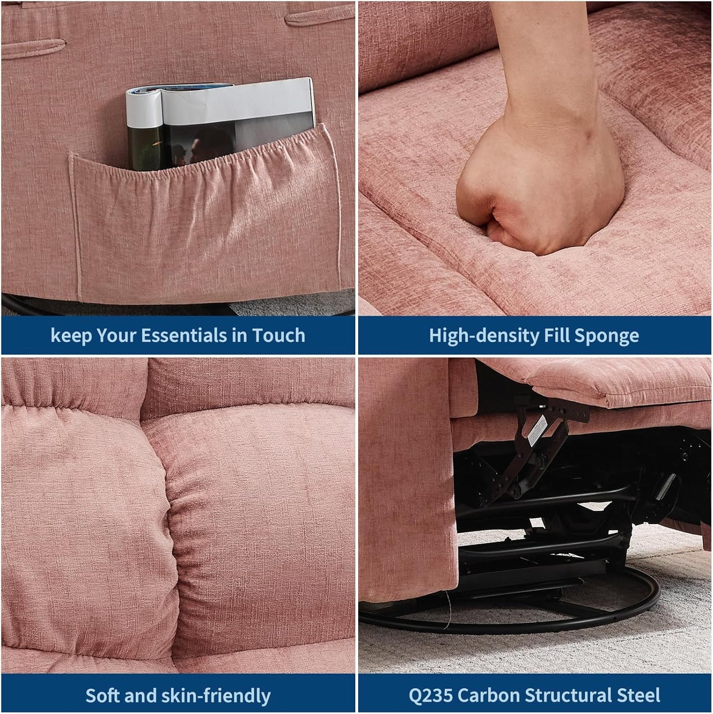 Rocking Recliner Chair with Vibration Massage & Heat, 360° Swivel Oversized Rocker Recliner with Side Pocket for Living Room, Bedroom & Nursery